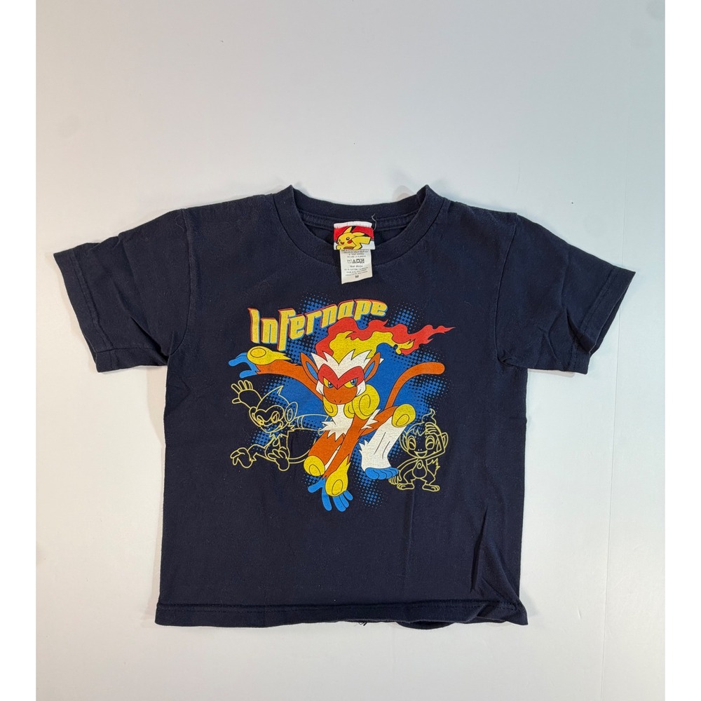 Vintage 2008 Pokemon Infernape T-Shirt Giant Navy Blue Kids Medium Diamond Pearl